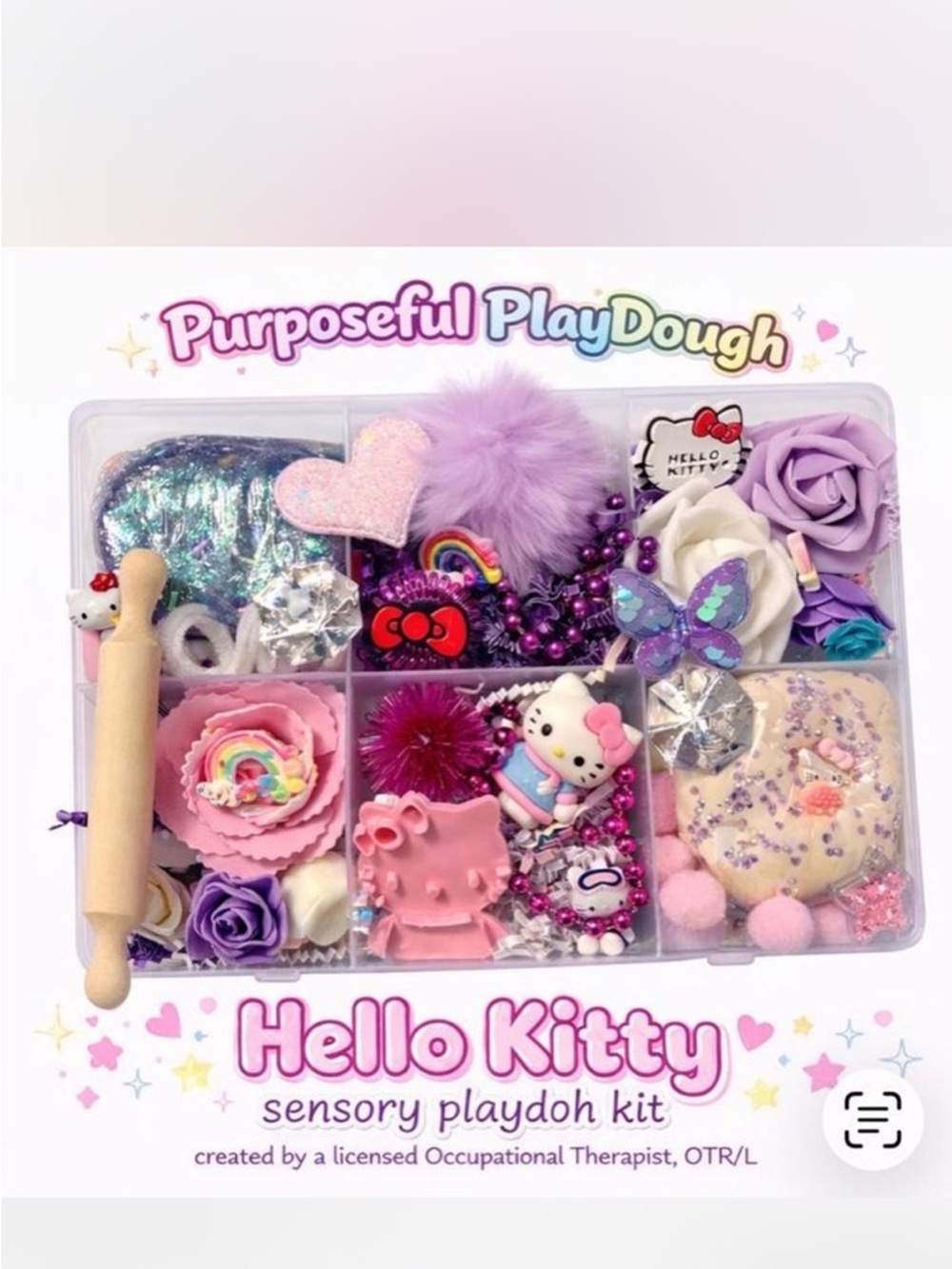 Hello Kitty Pink Purple Sensory Playdough Accessory Kit with Pastel Accents